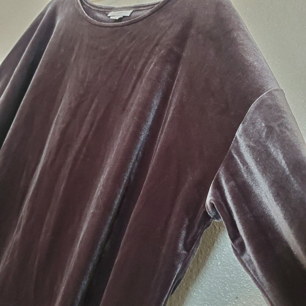J. Jill Women Top Blouse‎ Shirt Sz L Brown Velvet Boat Neck Long Sleeve Hi-lo - Picture 4 of 16